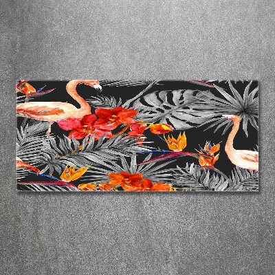 Acrylbild Fotodruck Flamingos und Blumen