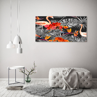 Acrylbild Fotodruck Flamingos und Blumen
