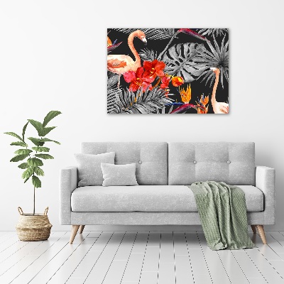Acrylbild Fotodruck Flamingos und Blumen