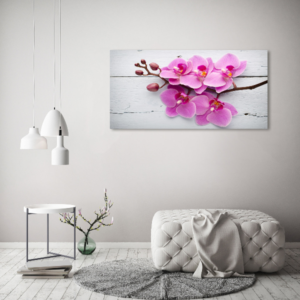 Bild auf Acrylglas Orchidee auf Holz