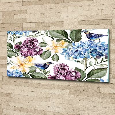 Bild auf Acrylglas Blumen und Vögel