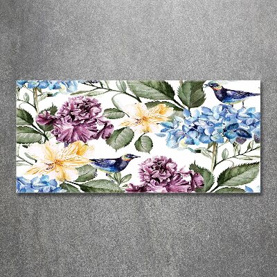 Bild auf Acrylglas Blumen und Vögel