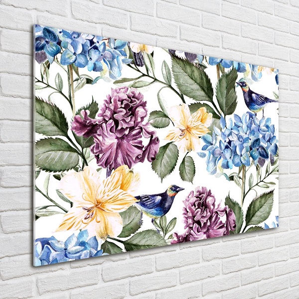 Bild auf Acrylglas Blumen und Vögel