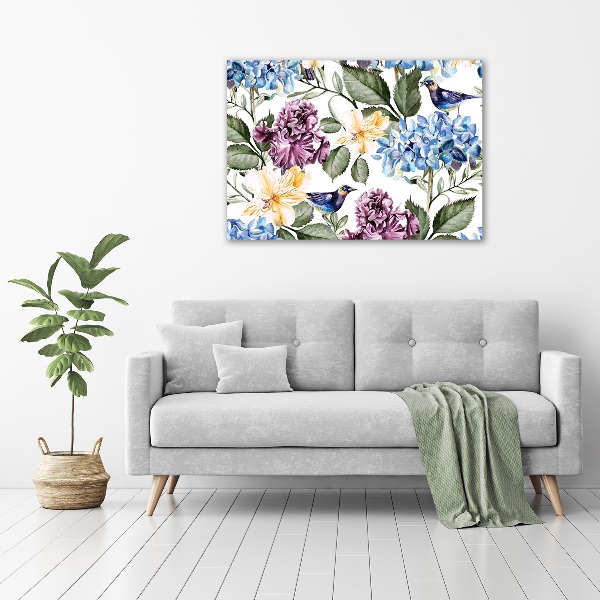 Bild auf Acrylglas Blumen und Vögel