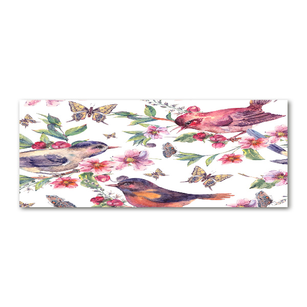 Acrylbild Fotodruck Vögel, Schmetterlinge, Kirschen