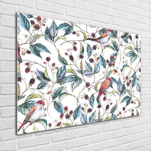 Foto auf Acryl Brombeeren und Vögel