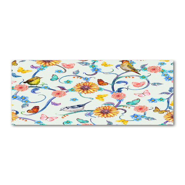 Foto auf Acryl Blumen und Vögel