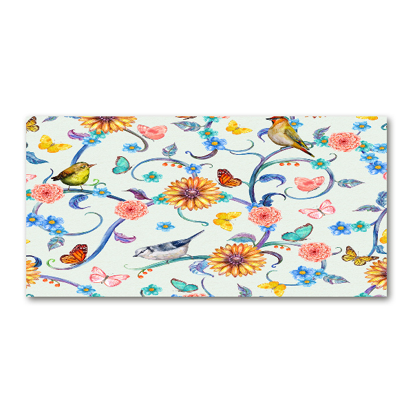 Foto auf Acryl Blumen und Vögel