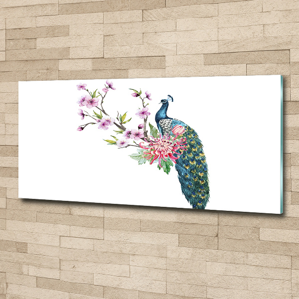 Bild auf Acrylglas Pfau und Blumen