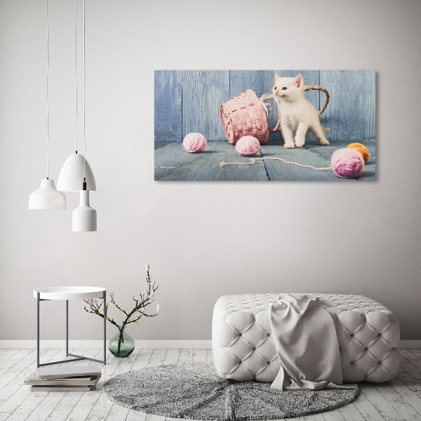 Bild auf Acrylglas Weiße Katze und Stränge