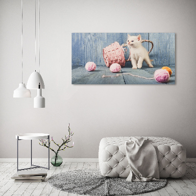 Bild auf Acrylglas Weiße Katze und Stränge