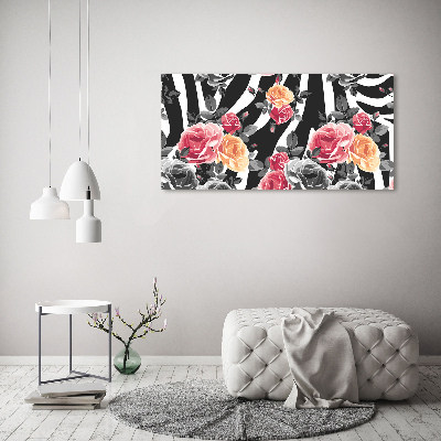 Bild auf Acrylglas Rosen vor Zebra-Hintergrund