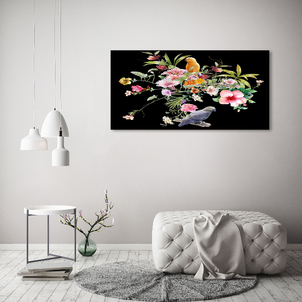 Foto auf Acryl Blumen und Vögel