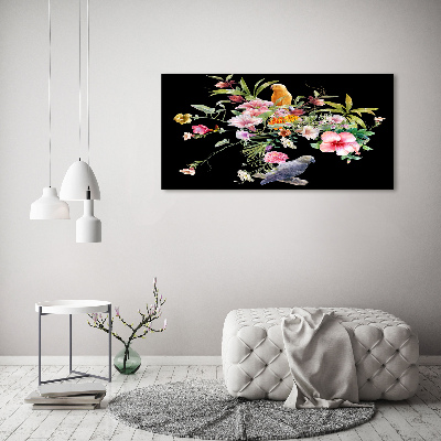Foto auf Acryl Blumen und Vögel