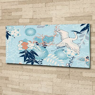 Foto auf Acryl Kranich und Blumen