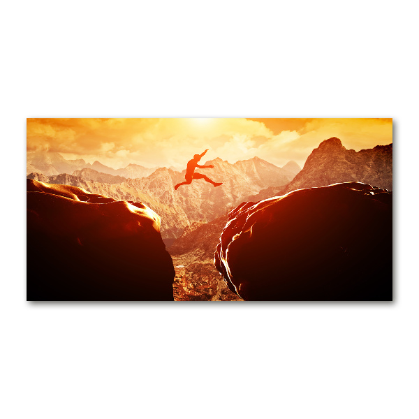 Acrylbild Fotodruck Spring über den Abgrund