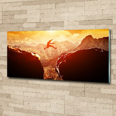 Acrylbild Fotodruck Spring über den Abgrund