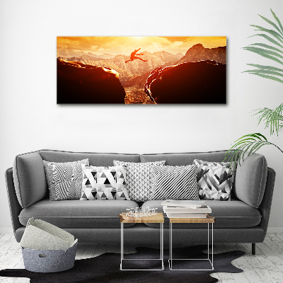 Acrylbild Fotodruck Spring über den Abgrund