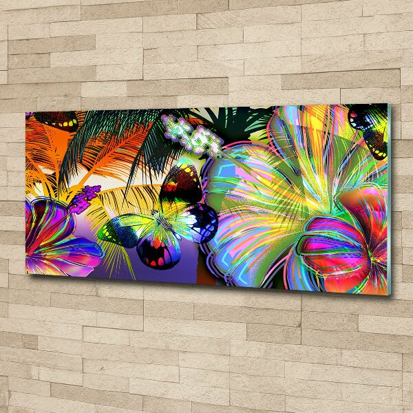 Acrylbild Fotodruck Blumen und ein Schmetterling