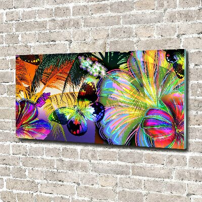 Acrylbild Fotodruck Blumen und ein Schmetterling