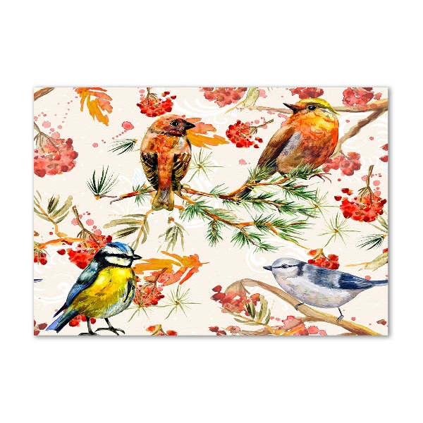 Acrylbild Fotodruck Nadelbäume und Vögel