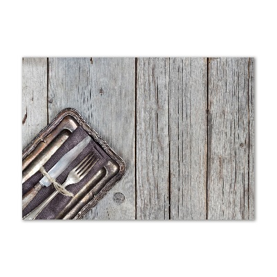 Acrylglas-Druck Besteck auf Brettern