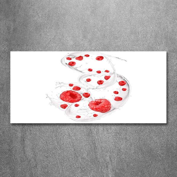 Bild auf Acrylglas Himbeeren mit Milch