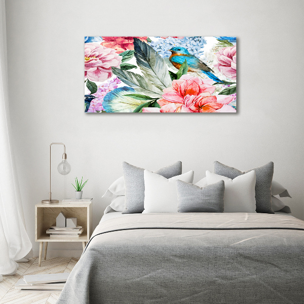 Foto auf Acryl Blumen und Vögel