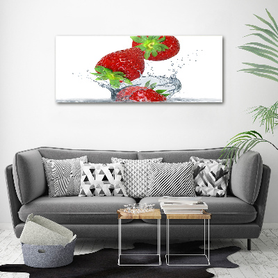 Bild auf Acrylglas Herabfallende Erdbeeren