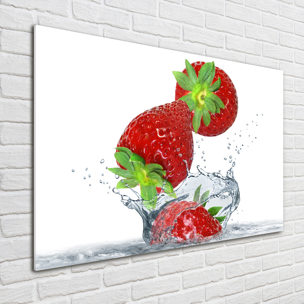 Bild auf Acrylglas Herabfallende Erdbeeren