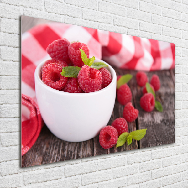 Acrylbild Fotodruck Himbeeren in einer Schüssel