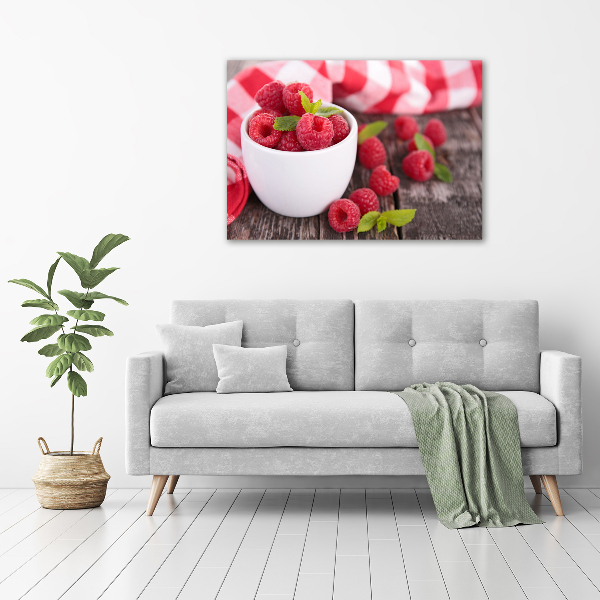 Acrylbild Fotodruck Himbeeren in einer Schüssel