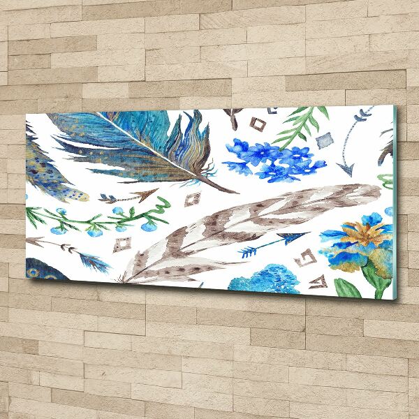 Acrylbild Fotodruck Federn und Blumen