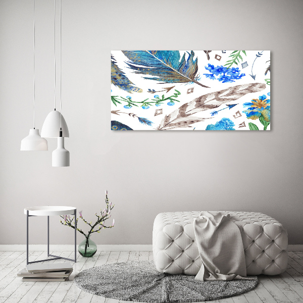 Acrylbild Fotodruck Federn und Blumen