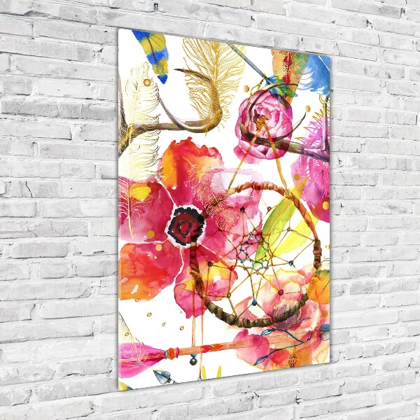 Acrylbild vertikal Blumen im Boho-Stil
