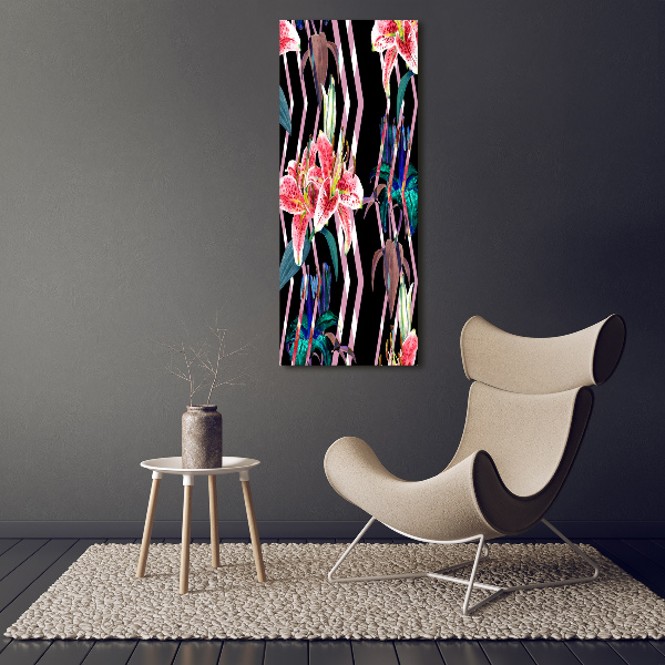 Bild auf Acrylglas vertikal Lilien im Hintergrund