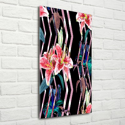 Bild auf Acrylglas vertikal Lilien im Hintergrund
