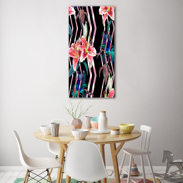 Bild auf Acrylglas vertikal Lilien im Hintergrund