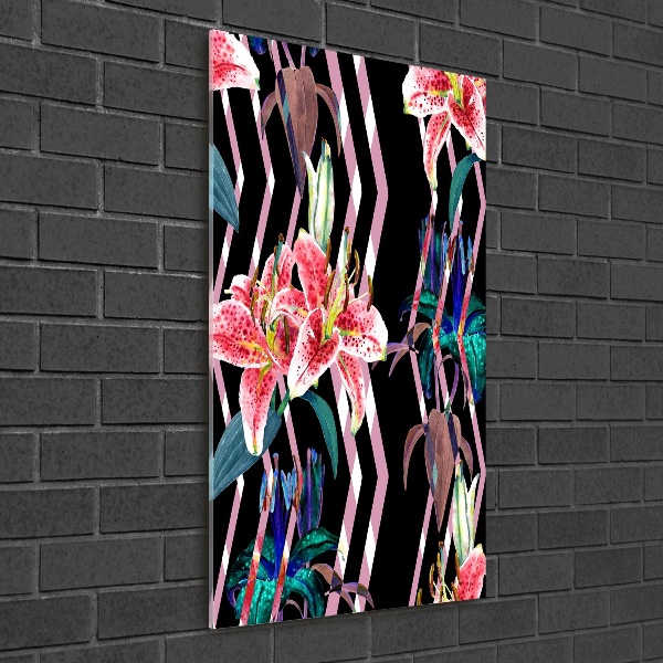 Bild auf Acrylglas vertikal Lilien im Hintergrund