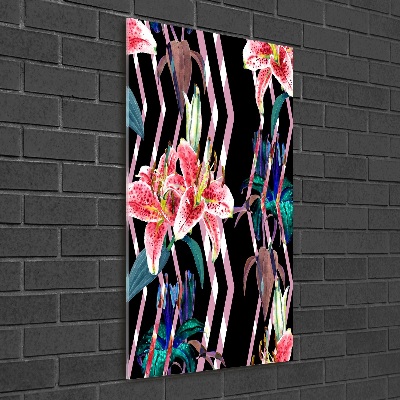 Bild auf Acrylglas vertikal Lilien im Hintergrund