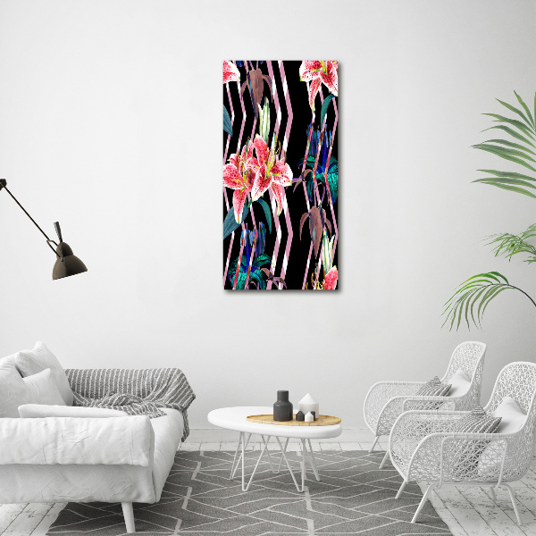 Bild auf Acrylglas vertikal Lilien im Hintergrund