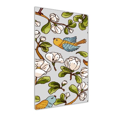 Acrylbild vertikal Vögel und Blumen