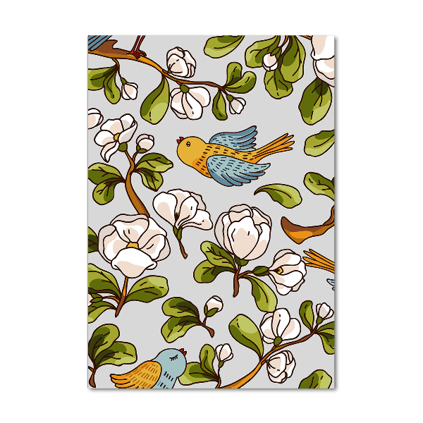 Acrylbild vertikal Vögel und Blumen