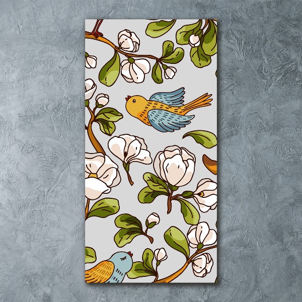 Acrylbild vertikal Vögel und Blumen