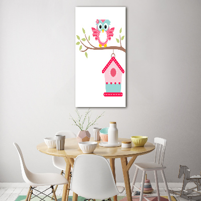 Bild auf Acrylglas vertikal Eule auf einem Ast