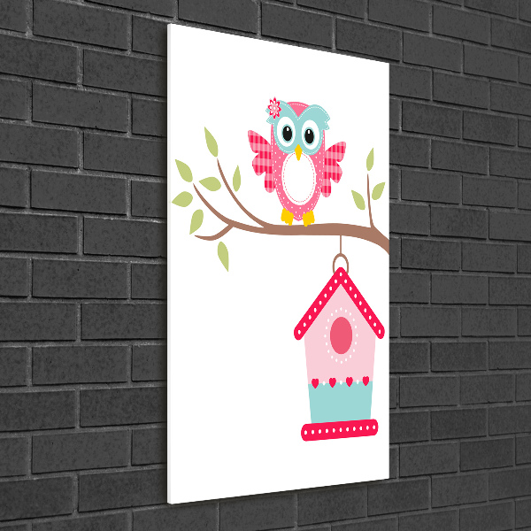 Bild auf Acrylglas vertikal Eule auf einem Ast