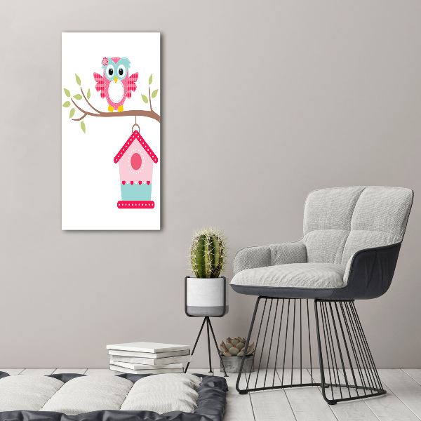 Bild auf Acrylglas vertikal Eule auf einem Ast