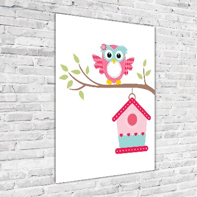 Bild auf Acrylglas vertikal Eule auf einem Ast