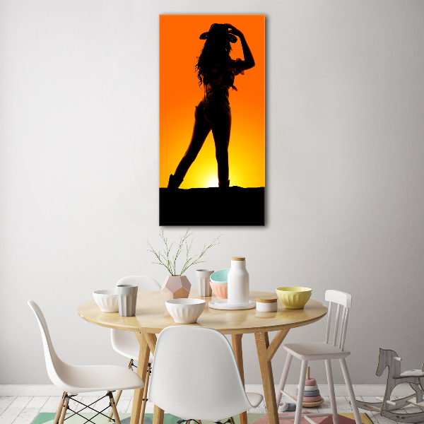 Bild auf Acrylglas vertikal Cowgirl-Silhouette