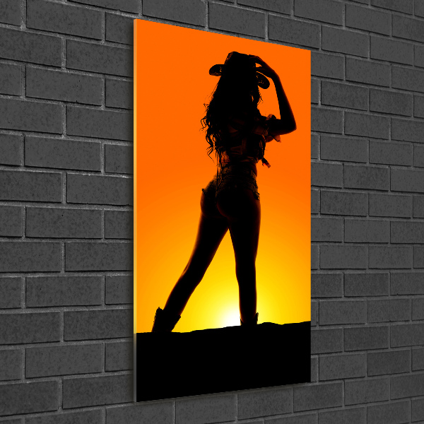 Bild auf Acrylglas vertikal Cowgirl-Silhouette